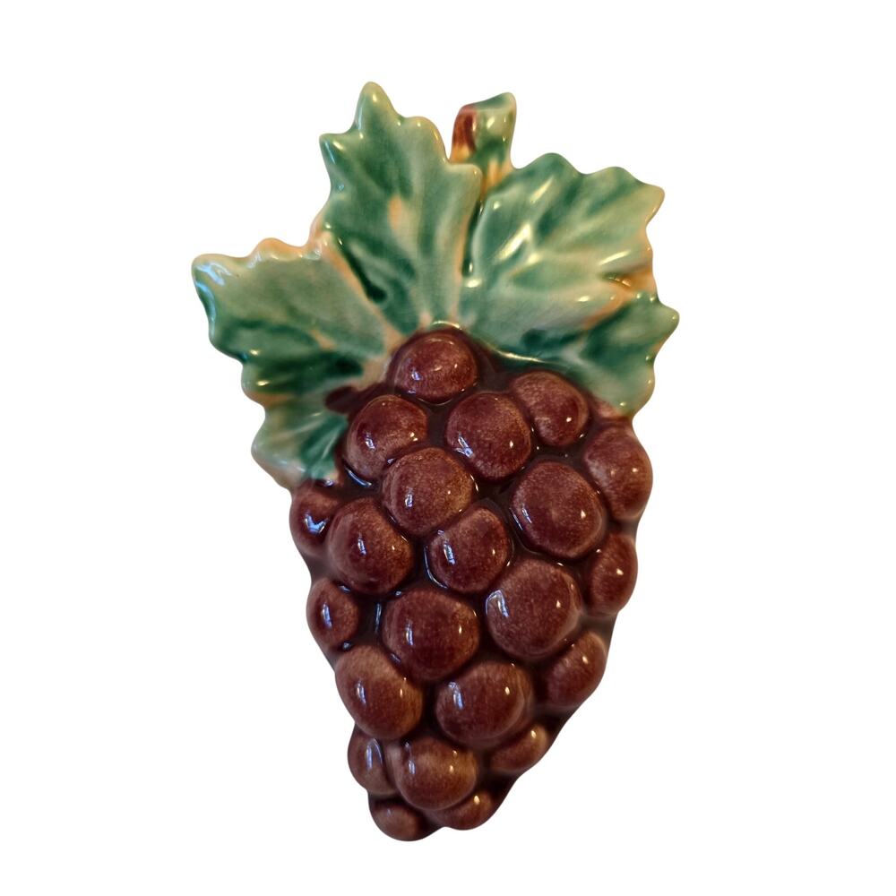 VTG Purple Grape Ceramic Wall Pocket Vase | Retro Kitsch Kitchen Decor MCM